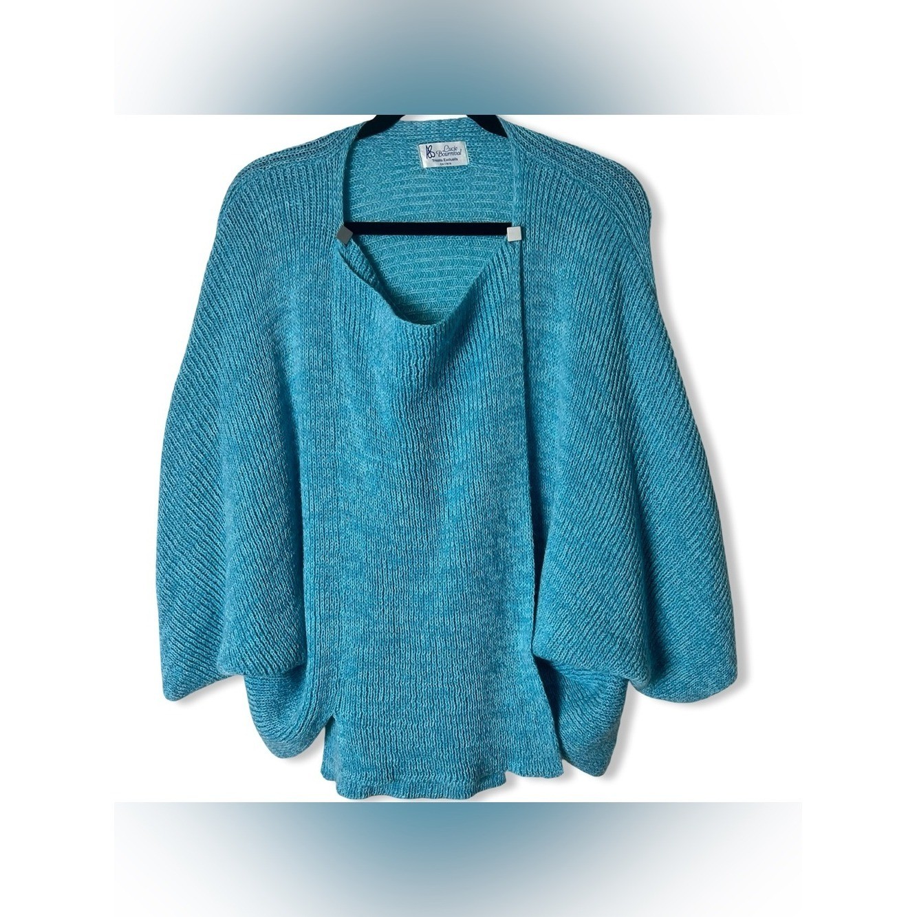 Lucie Bournival Vintage Hand Knit Batwing Cardigan Turquoise Teal – Sz. OS