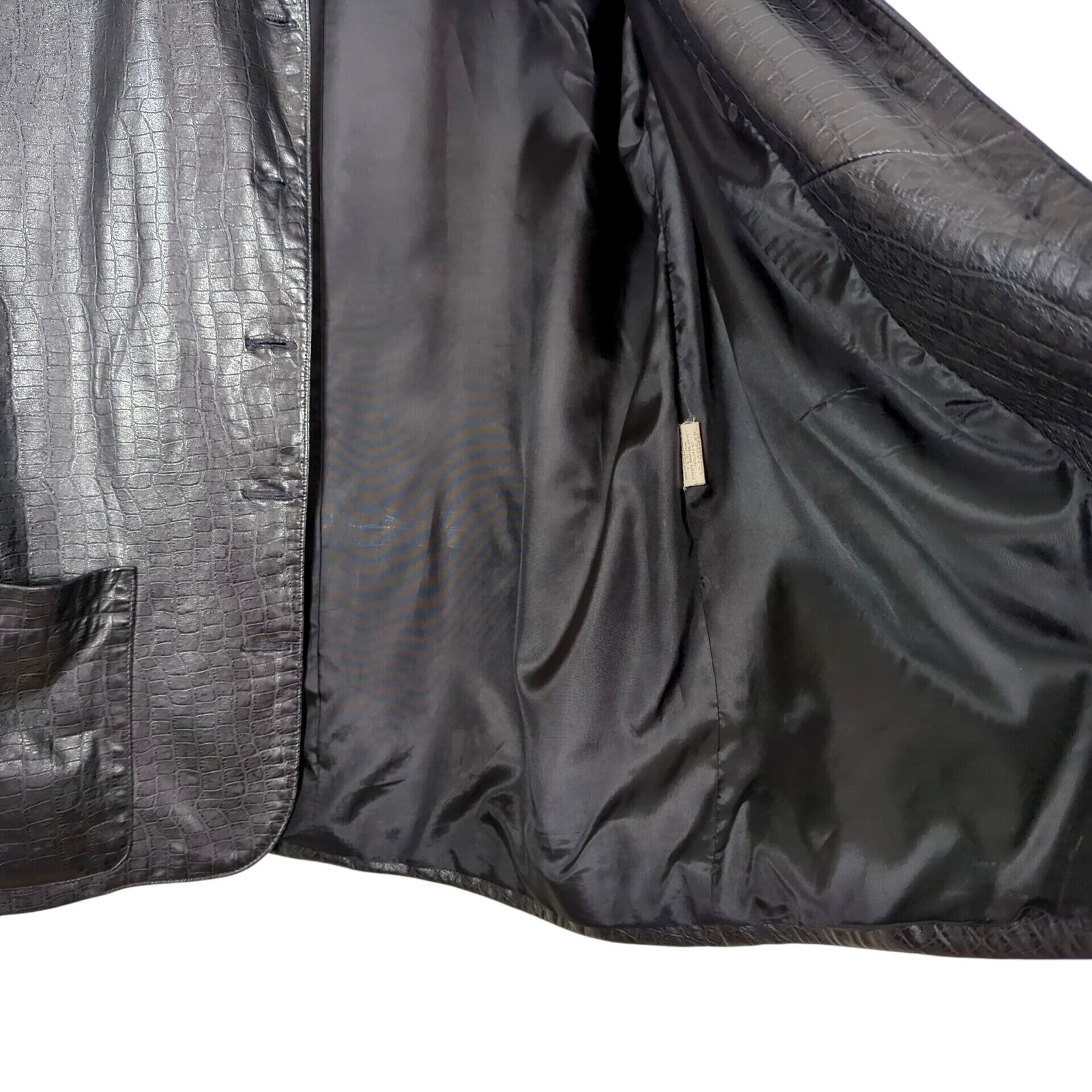 Vintage Vakko Leather Black Jacket Size M Croc Embossed USA Made Button Front