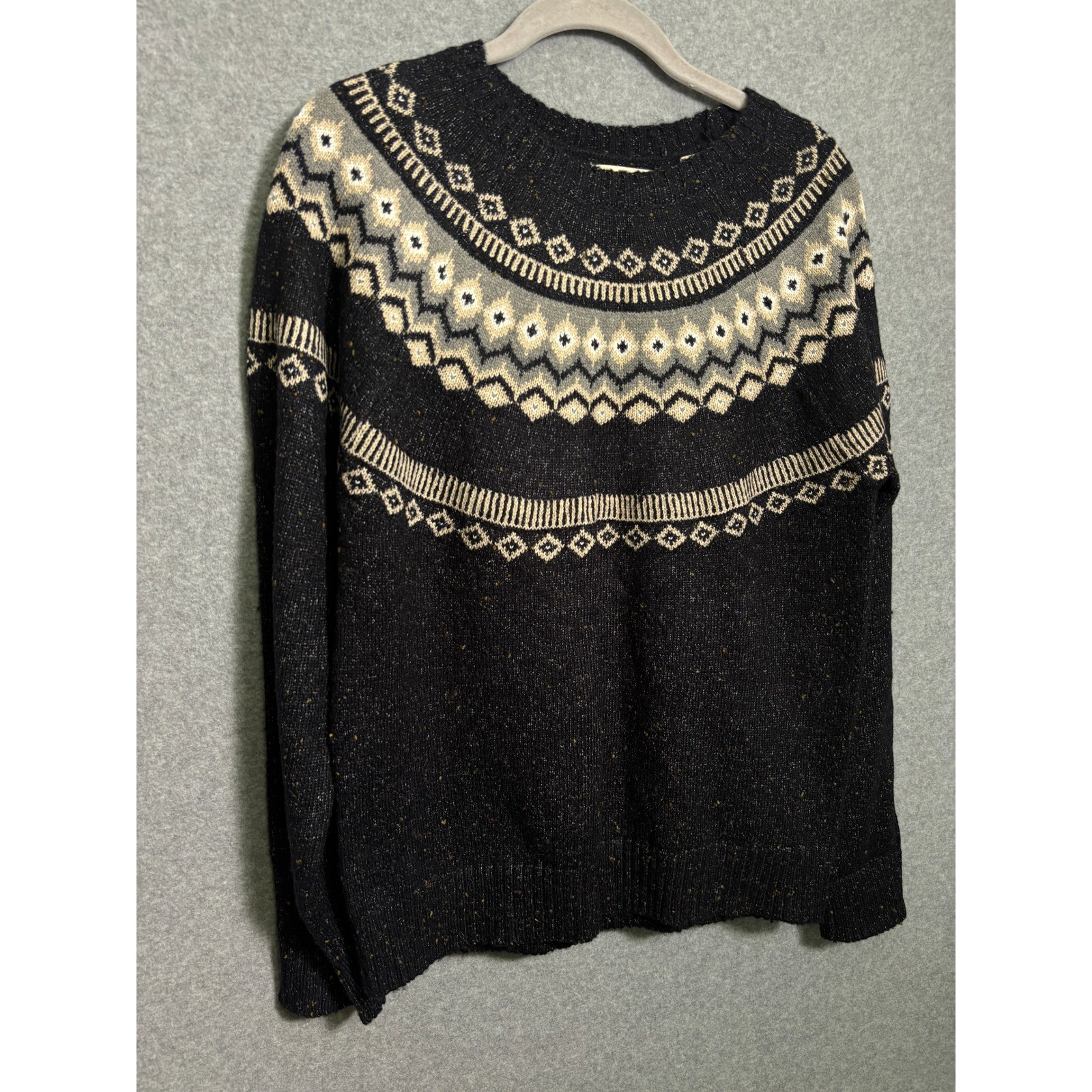 Weatherproof Vintage Fair Isle Sweater Black Cream Nordic Knit Pullover