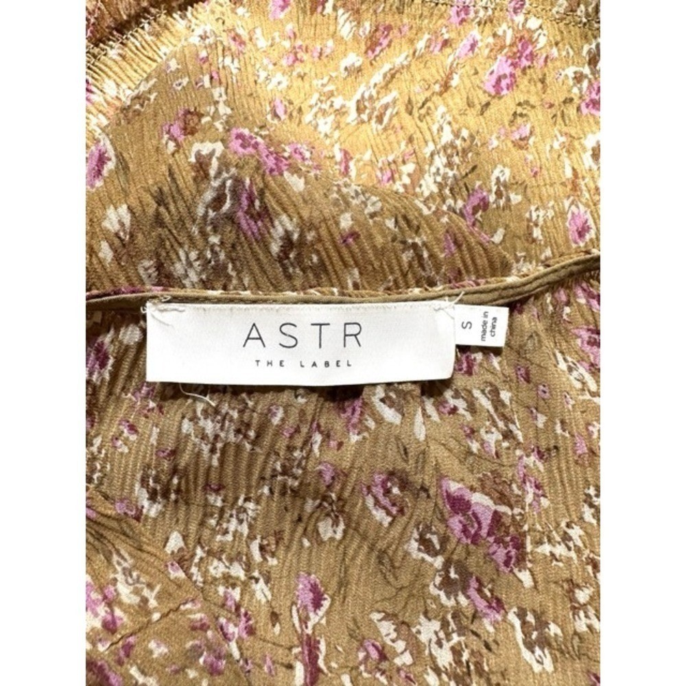 ASTR Floral Puff Sleeve Blouse Antique Bronze Pink Smocked Back Size S