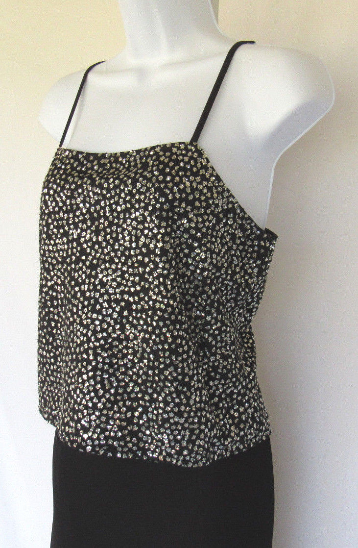 VINTAGE 1970s 80s THEMES GLITTER TOP & LONG SKIRT BLACK SILVER SIZE 6 LINED