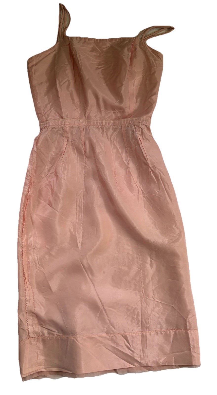 Vintage Pink Embroidered Organza Wiggle Dress Pin-Up Tiki Rockabilly XS Flawed