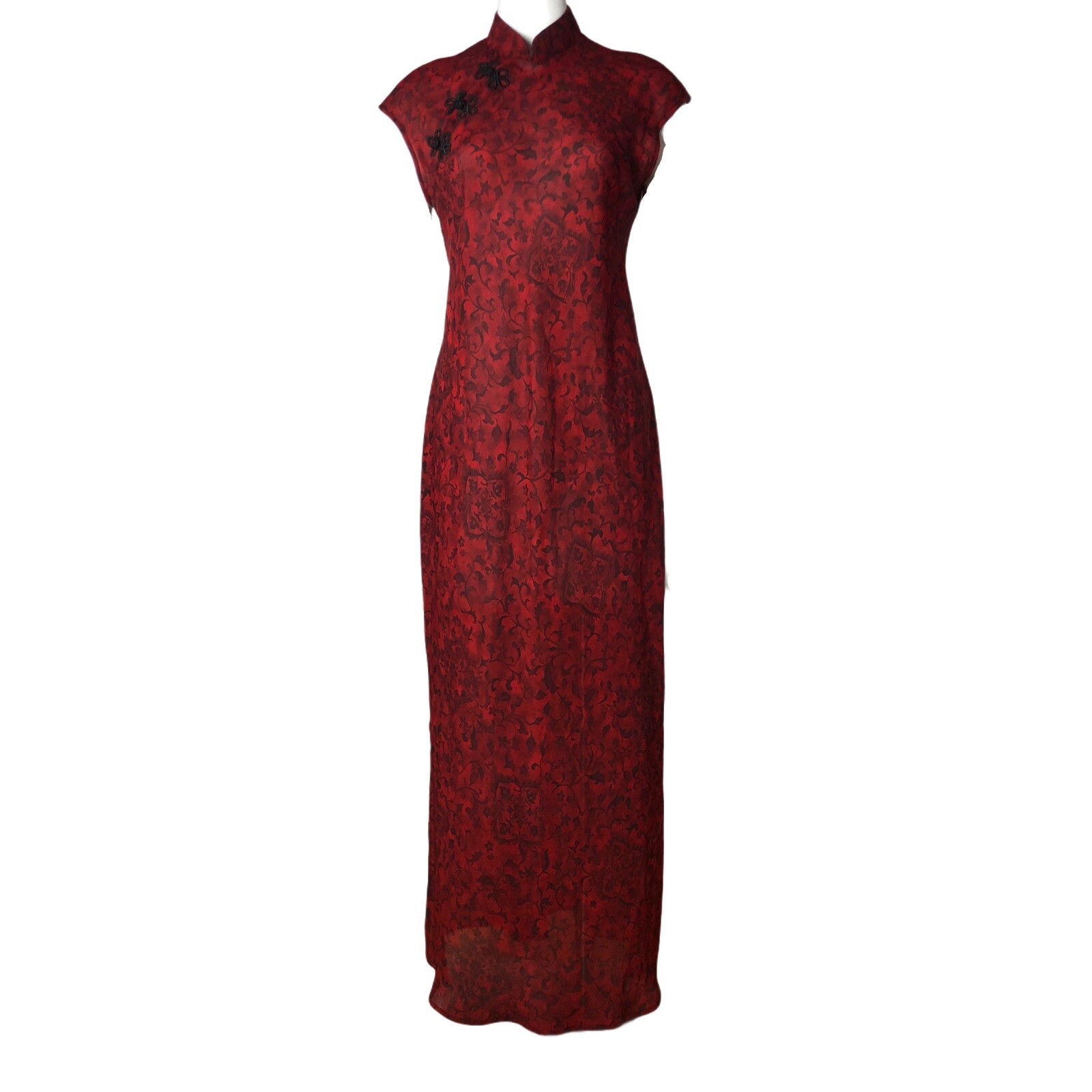 vintage asian inspire 90s maxi dress sheer sz 12 red y2k ethnic