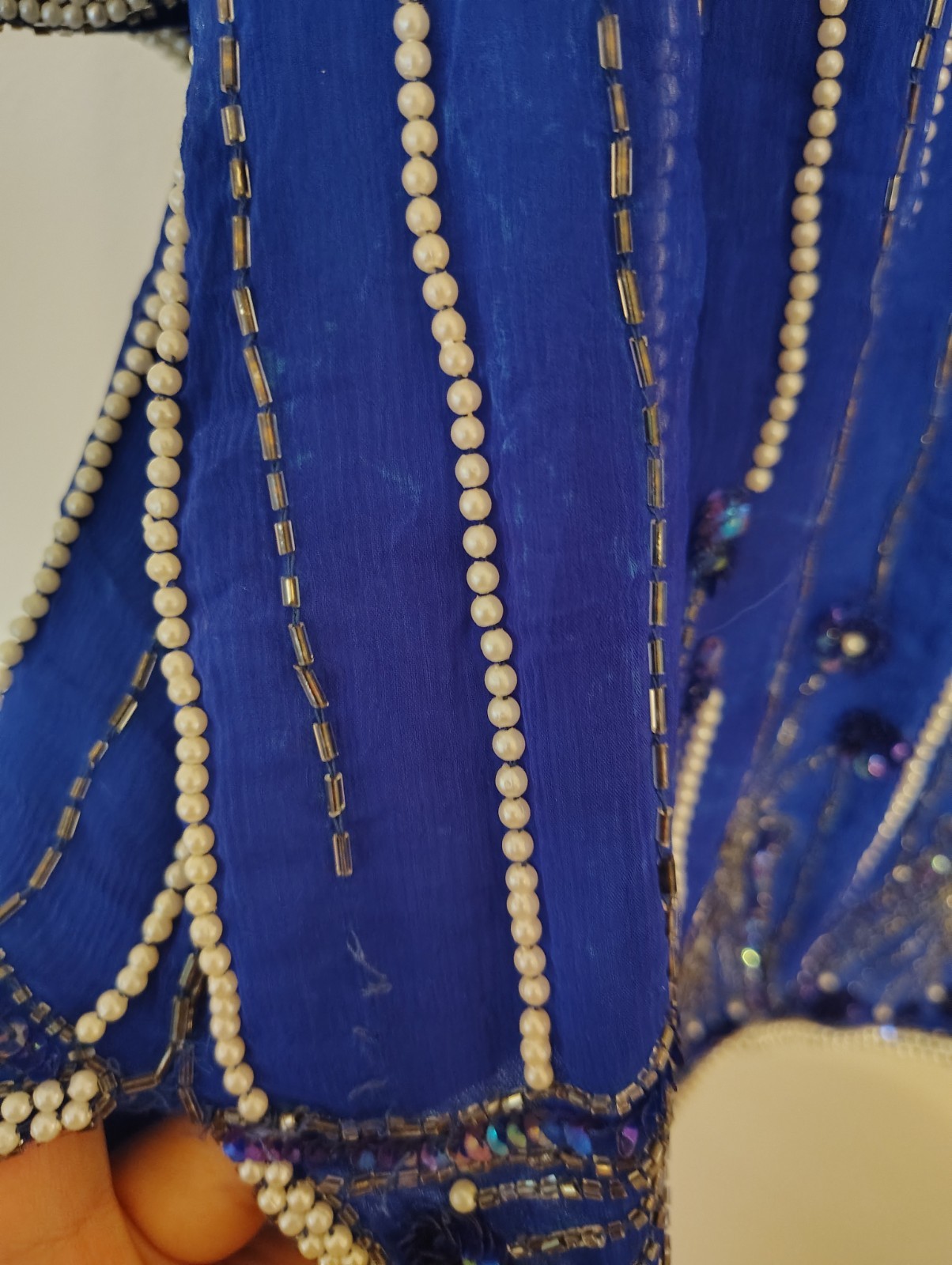 Vintage In Fashions 100% Silk Beaded Sequin Blouse – Royal Blue – Size M