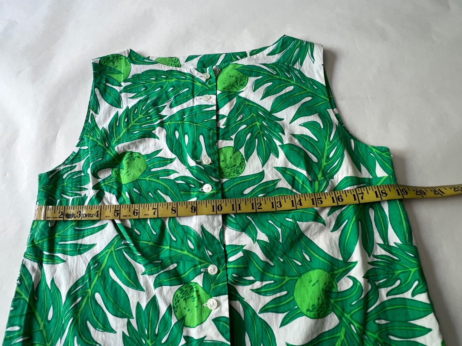 VTG 60’s Ruth Clarage Green Palm Leaves Lime Print Tunic Resort Sleeveless Top M
