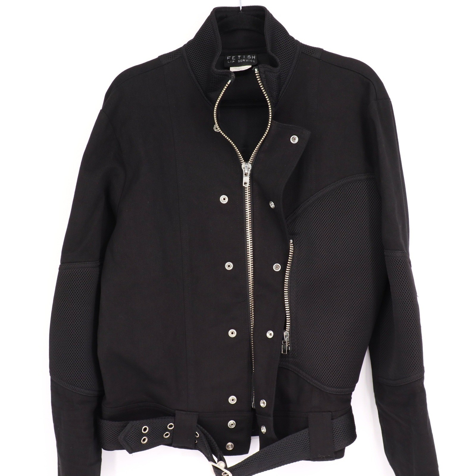 Vintage Lip Service Fetish Women’s Black Moto Jacket Size L Belted Goth Punk Y2K