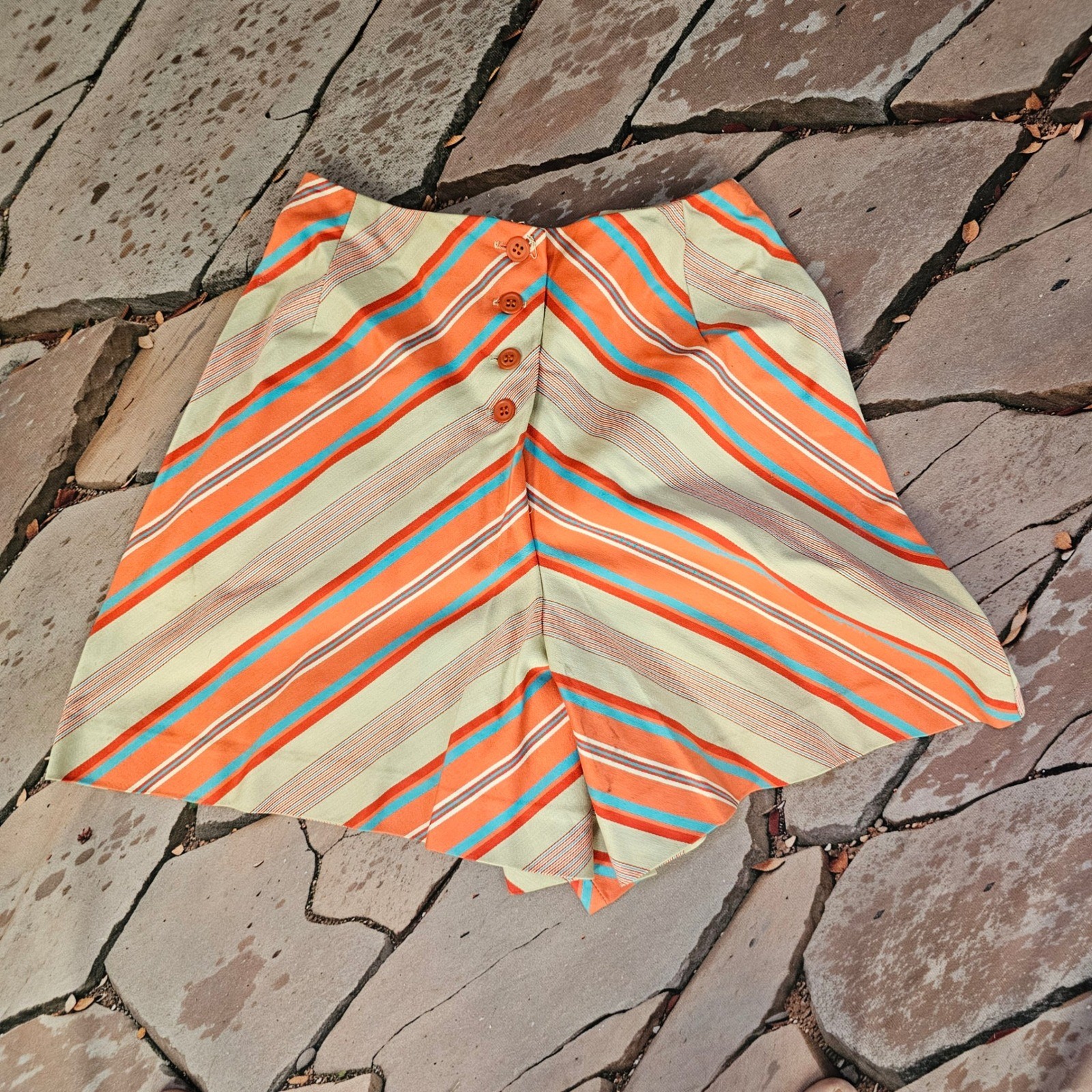 Vintage 1970s Bobbie Brooks Striped High Waisted Shorts Orange Teal Button Front