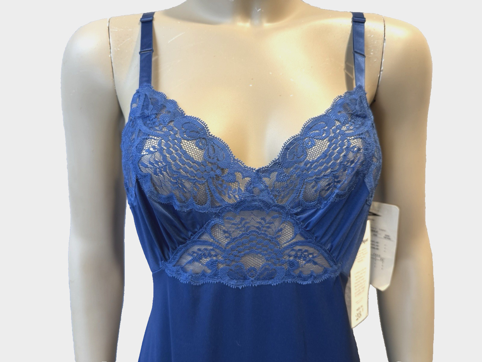 Shadowline Full Slip Blue NOS w/Orig Tags, Peek-A-Boo Bodice Lace, Sexy VTG 90’s