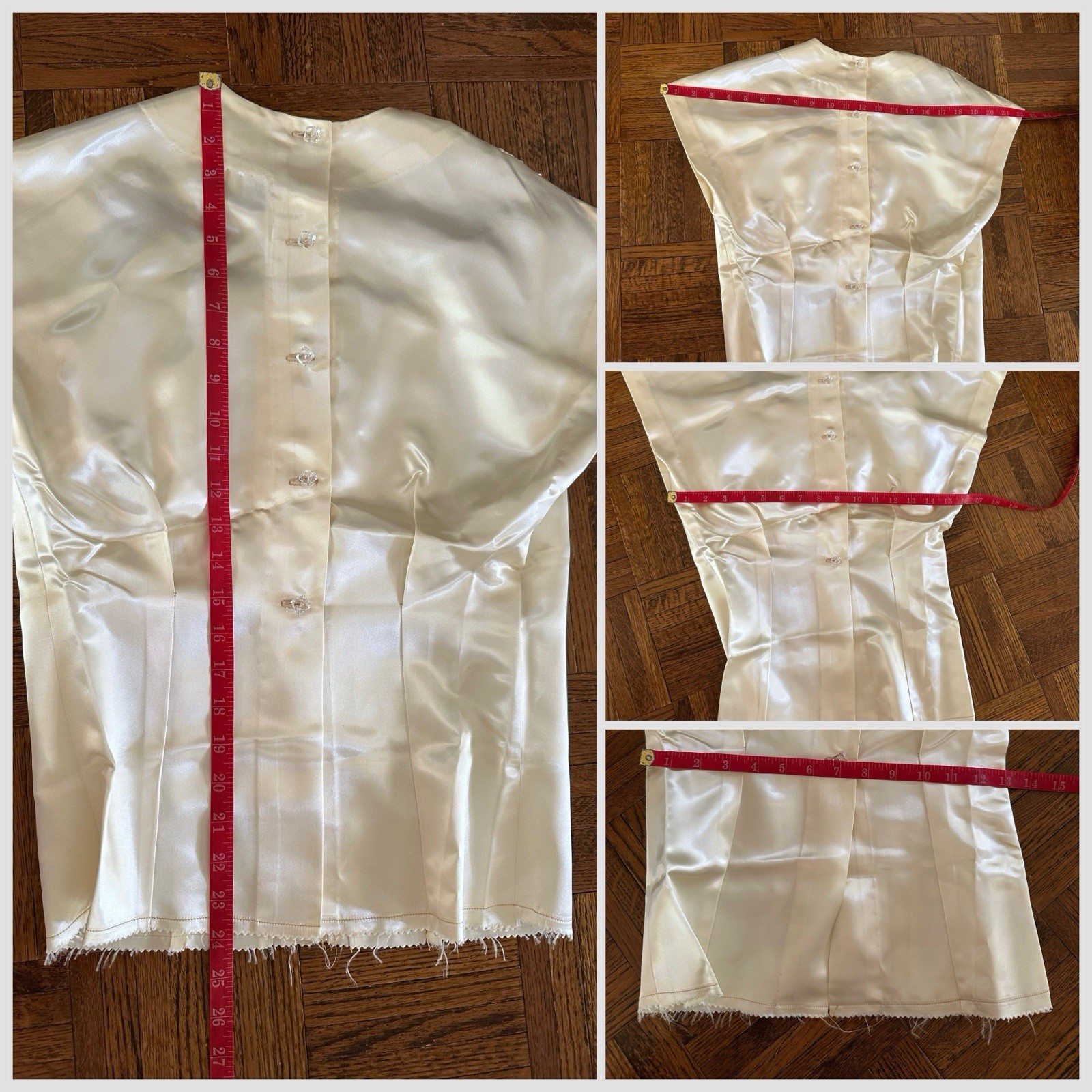 1940s Liquid Satin Lace Ruffle Collar Beaded Blouse Back Button Top VTG