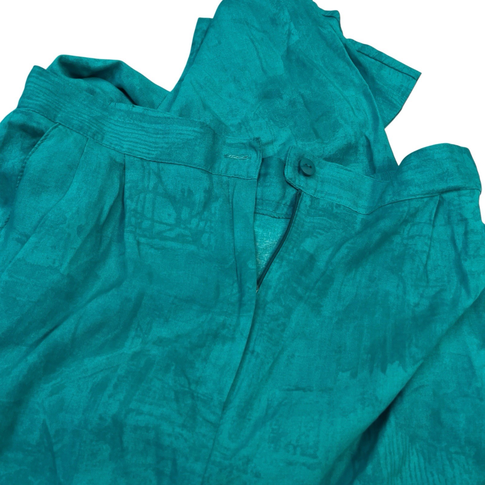 Vintage Pierre Lamonte Teal Rayon Wide Leg Pants Size M 29 Waist