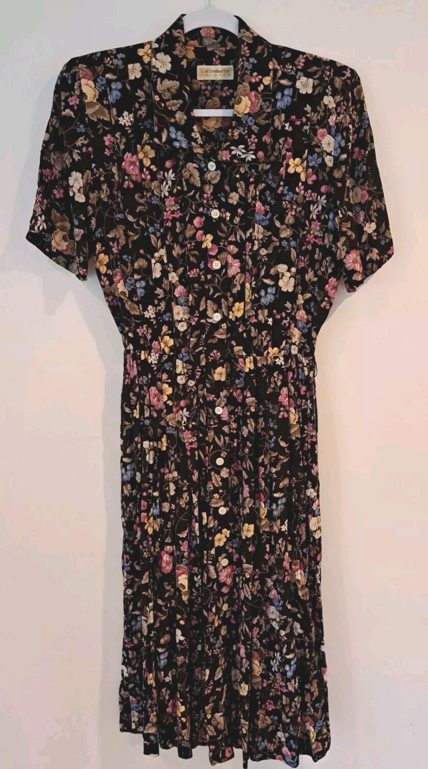 Liz Claiborne Vtg Floral Belted Dress Sz 6 Shoulder Pads Romantic Feminine Y2K