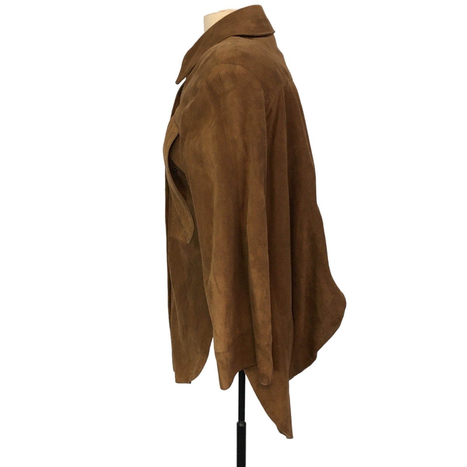 Womens Vintage 80s Brown Leather Shirt Jacket, Snap Front, sz 10, 42 chest