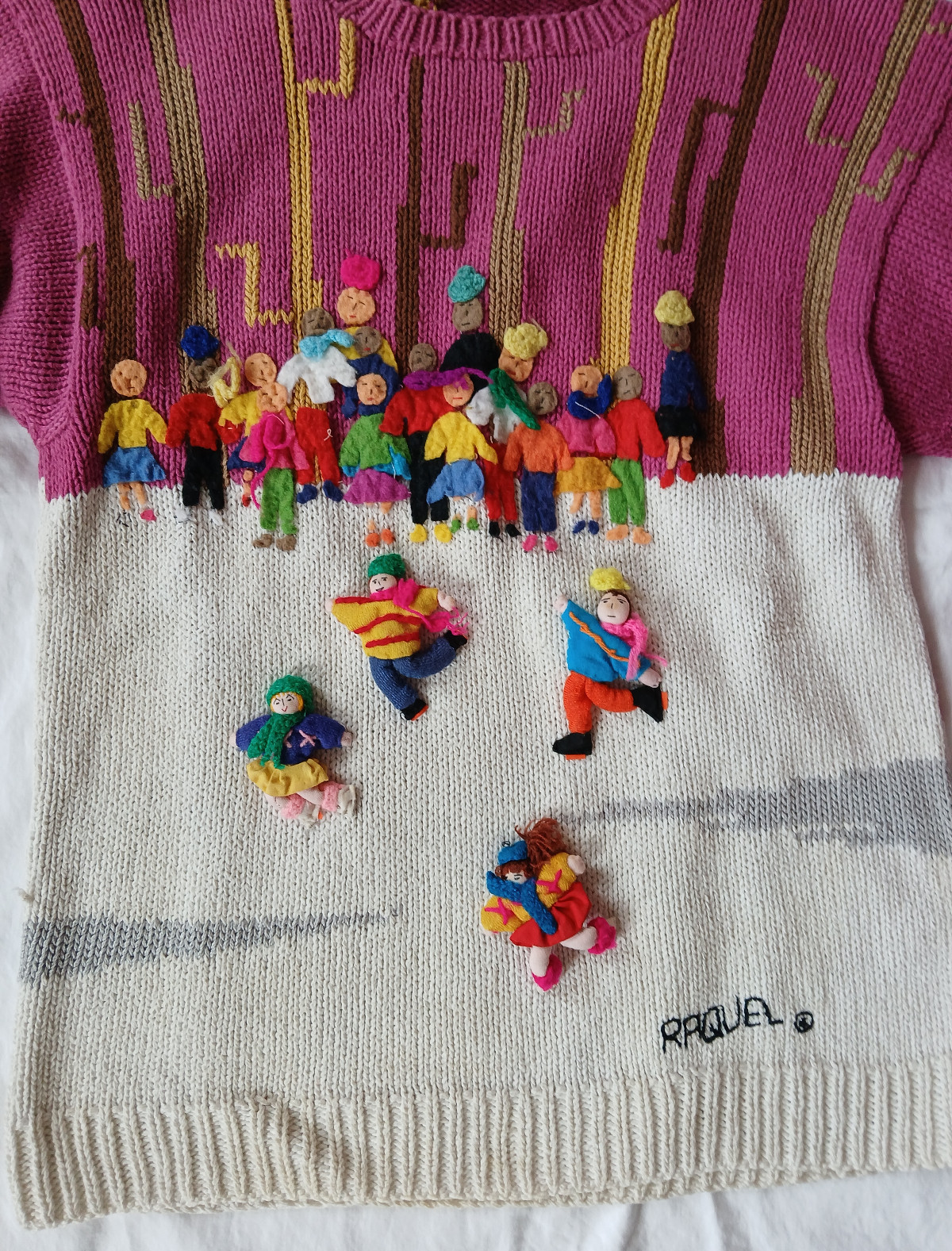 Vintage Raquel’s Collection 3D Ice Skating Scene Sweater Size L Handmade in Peru