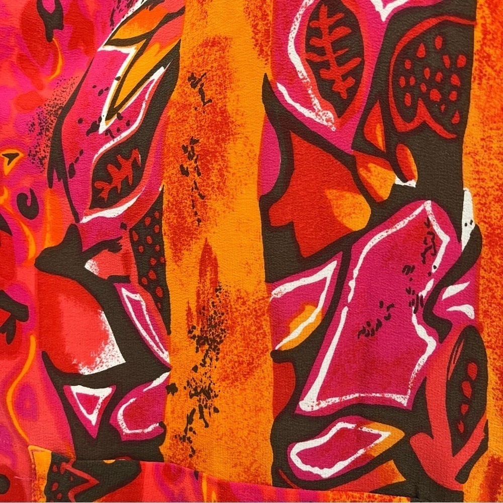 Casual Corner Blouse Womens Medium Silk Pink Orange Print Button Sleeveless VTG