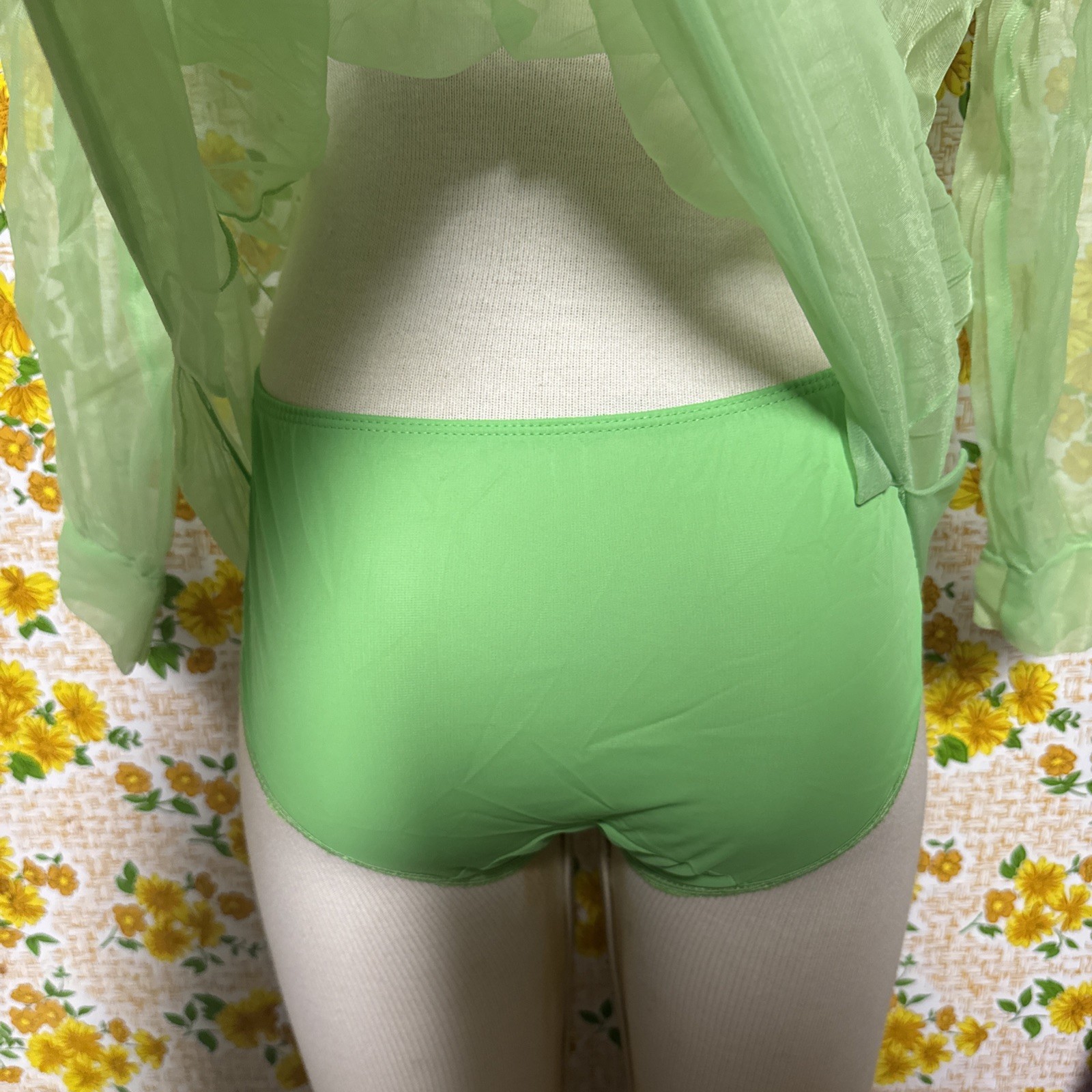 Vintage Retro Groovy Highlighter Green 3piece Lingerie Sleep Set Sexy Set