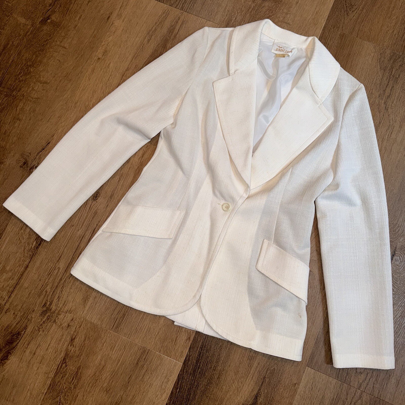 Vintage Jantzen Leisure Jacket Blazer Womens 10 Hippie Disco 60s 70s White MCM