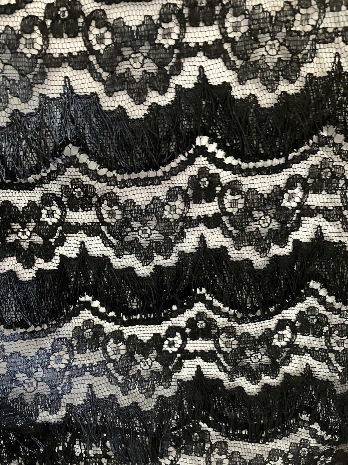 Vintage 1960’s-70’s LITTLE BLACK DRESS, 2 pieces, FRINGE & LACE over SATIN DRESS