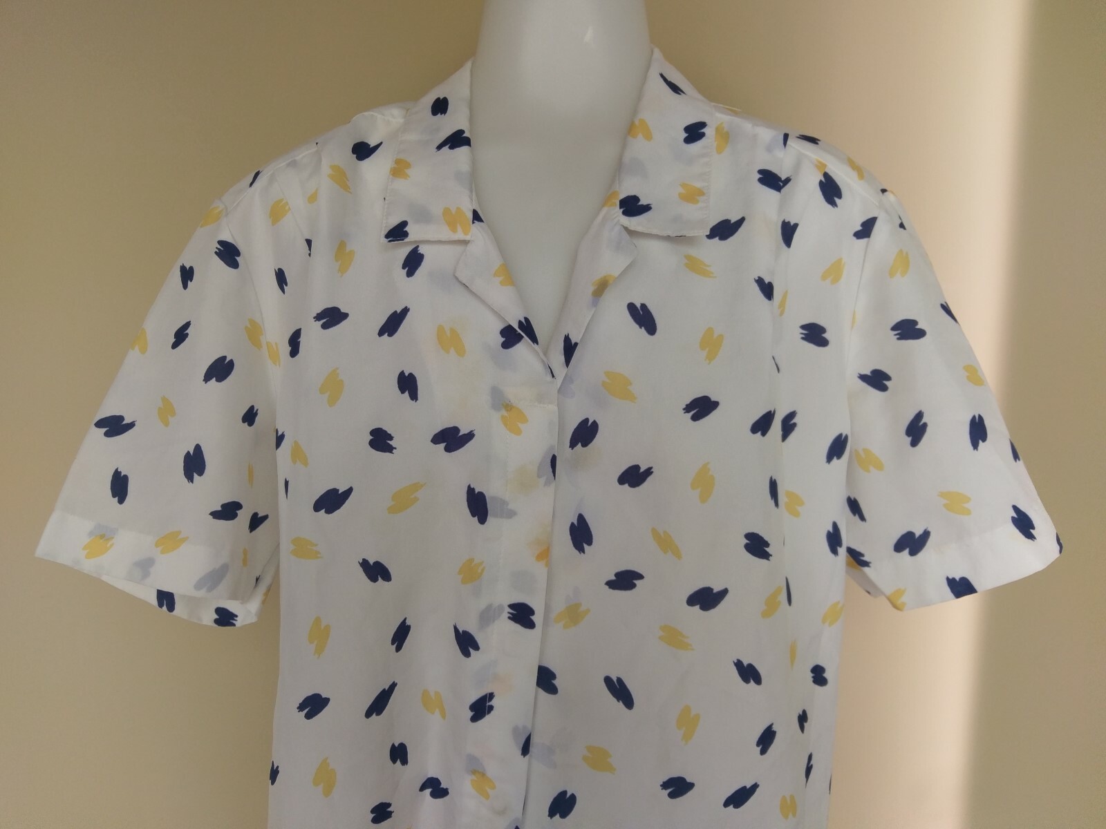 Vintage 80s Cape Cod Match Mates Shirt Navy Blue Yellow Short Sleeve Button Down