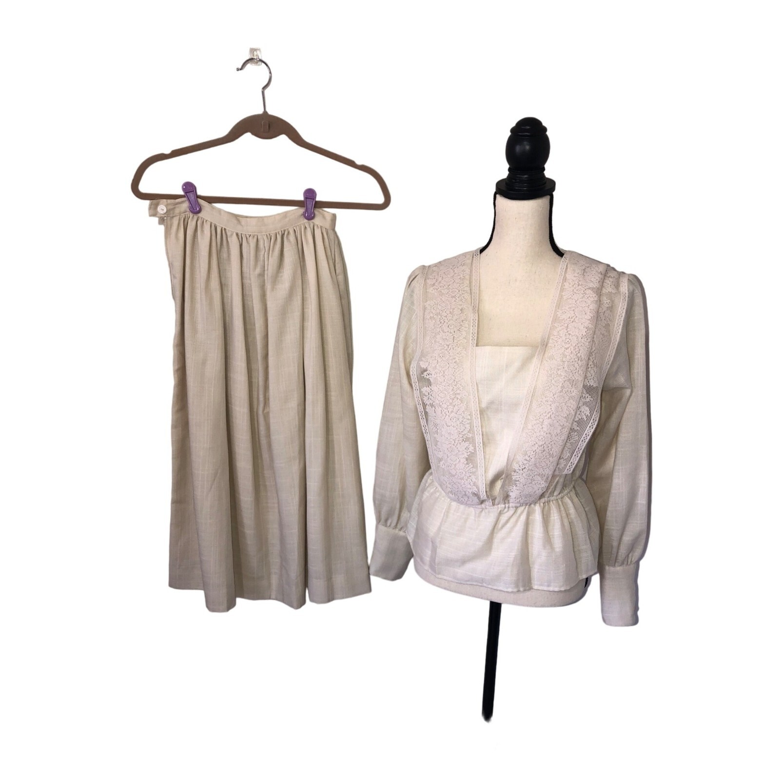 Graduation Dress Vintage 2 Piece Set Size S Lace Long Sleeve 80s Modest Granny