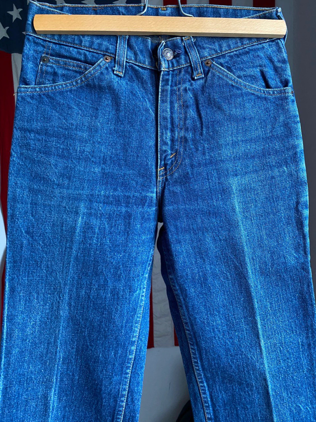 70s vintage Levis blue denim jeans made in USA talon 42 zip