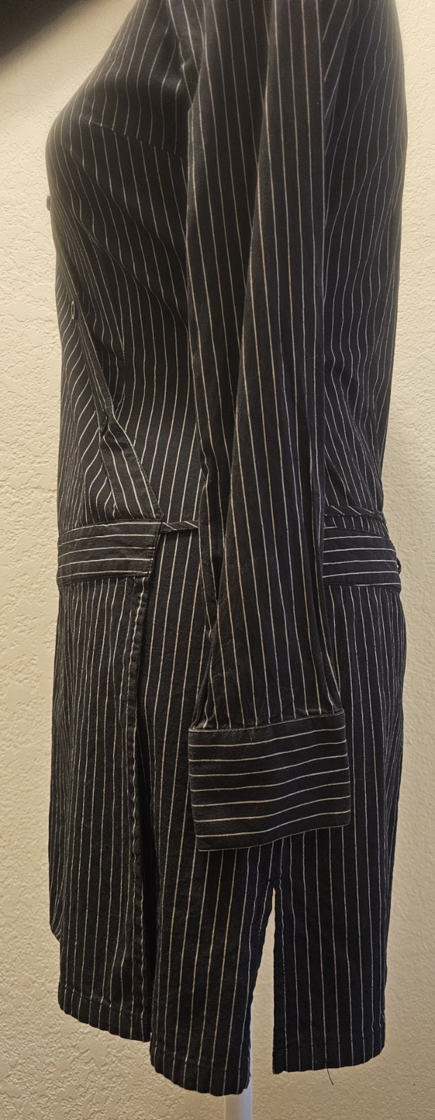 Y2K Vintage Aqua Blues Pinstripe Mini Dress Sz 5 Longsleeve Wrap dress