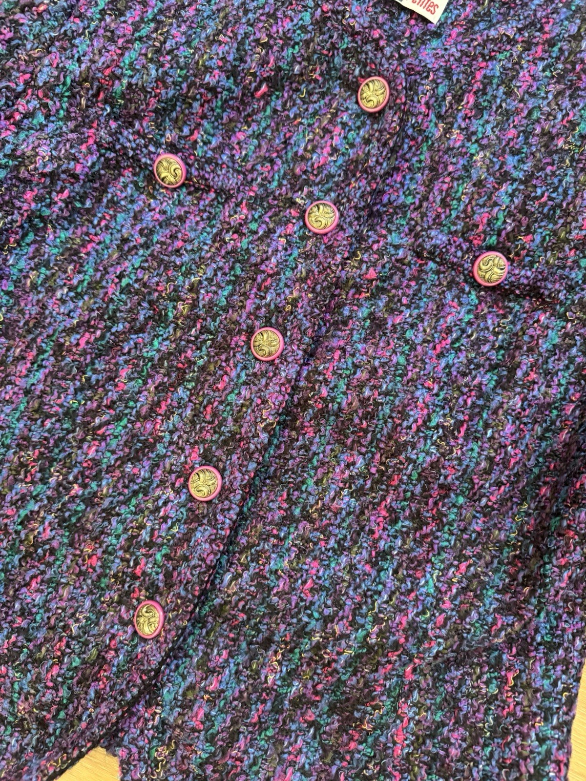 Vintage 80s Lucia Petites Purple Tweed Cropped Blazer Large Multicolored Bouclé