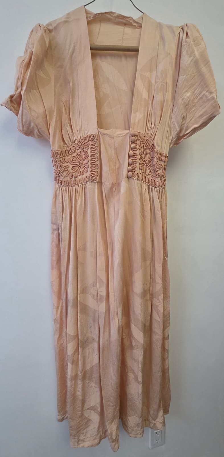 Vintage 1930s 1940s Matching Slip Dress & Robe Set Peach Floral Print Loungewear