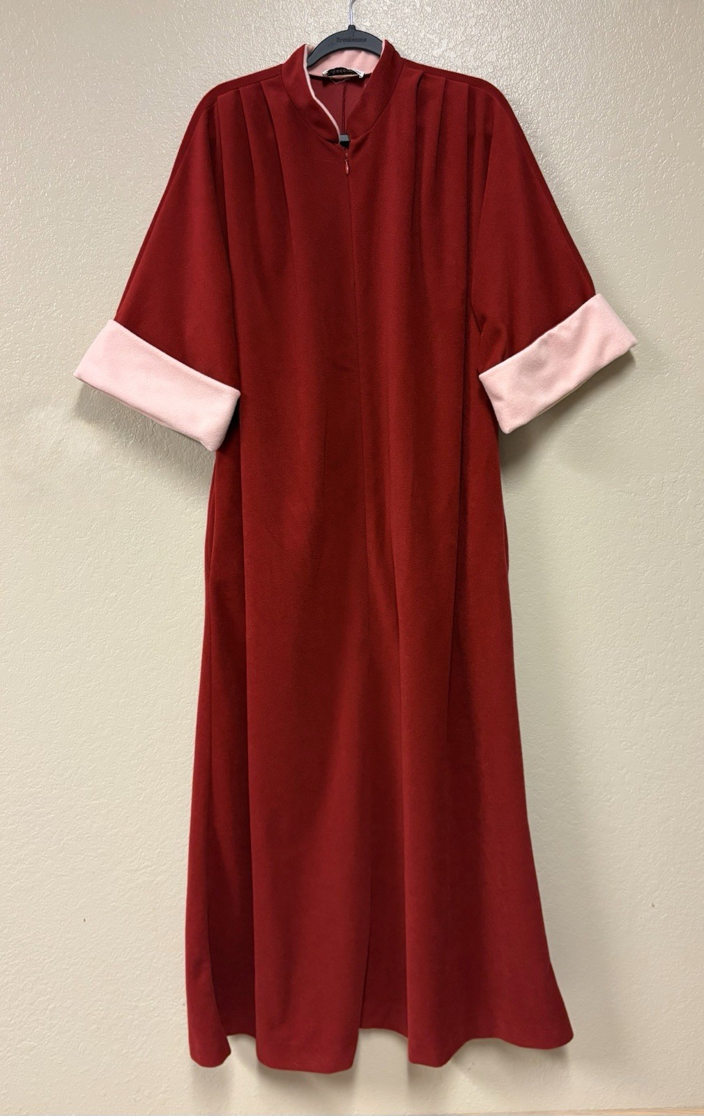 Vintage 1970s Vassarette Velour Zip Up Lounge Robe Large Burgundy Housecoat