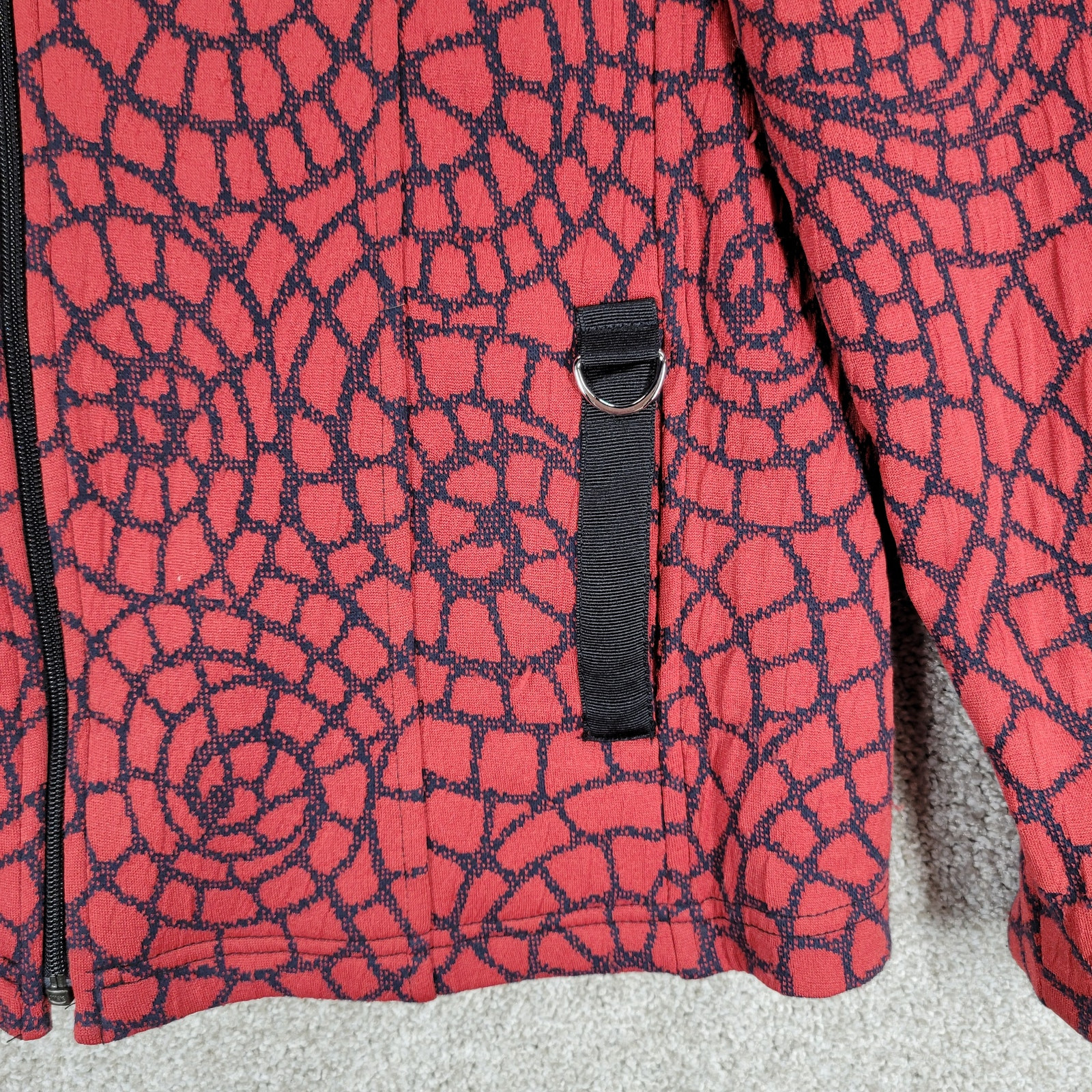 Vintage Rafael Sport Jacket Womens M Red Black Printed Zip Up High Neck Pockets