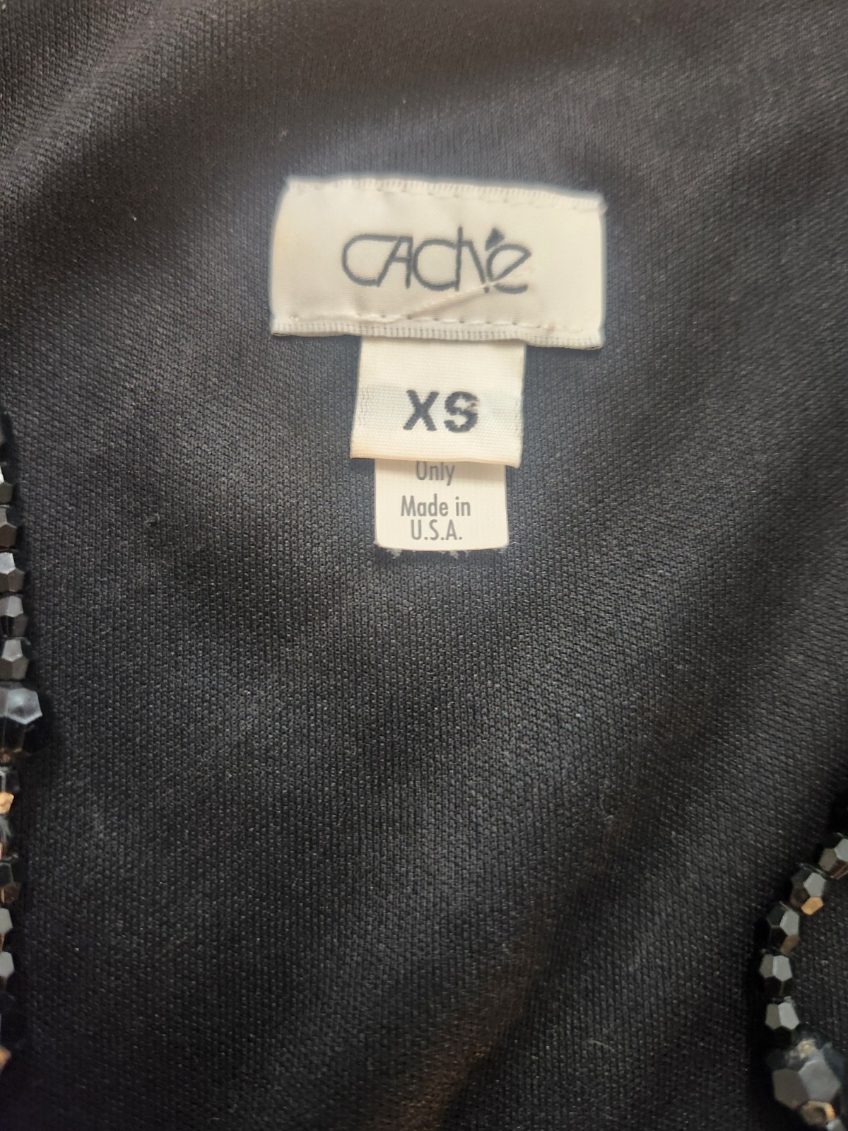 Vtg Cache XS Black Sleveless mini dress Bodycon Y2K 90s Beaded Chain Cocktail