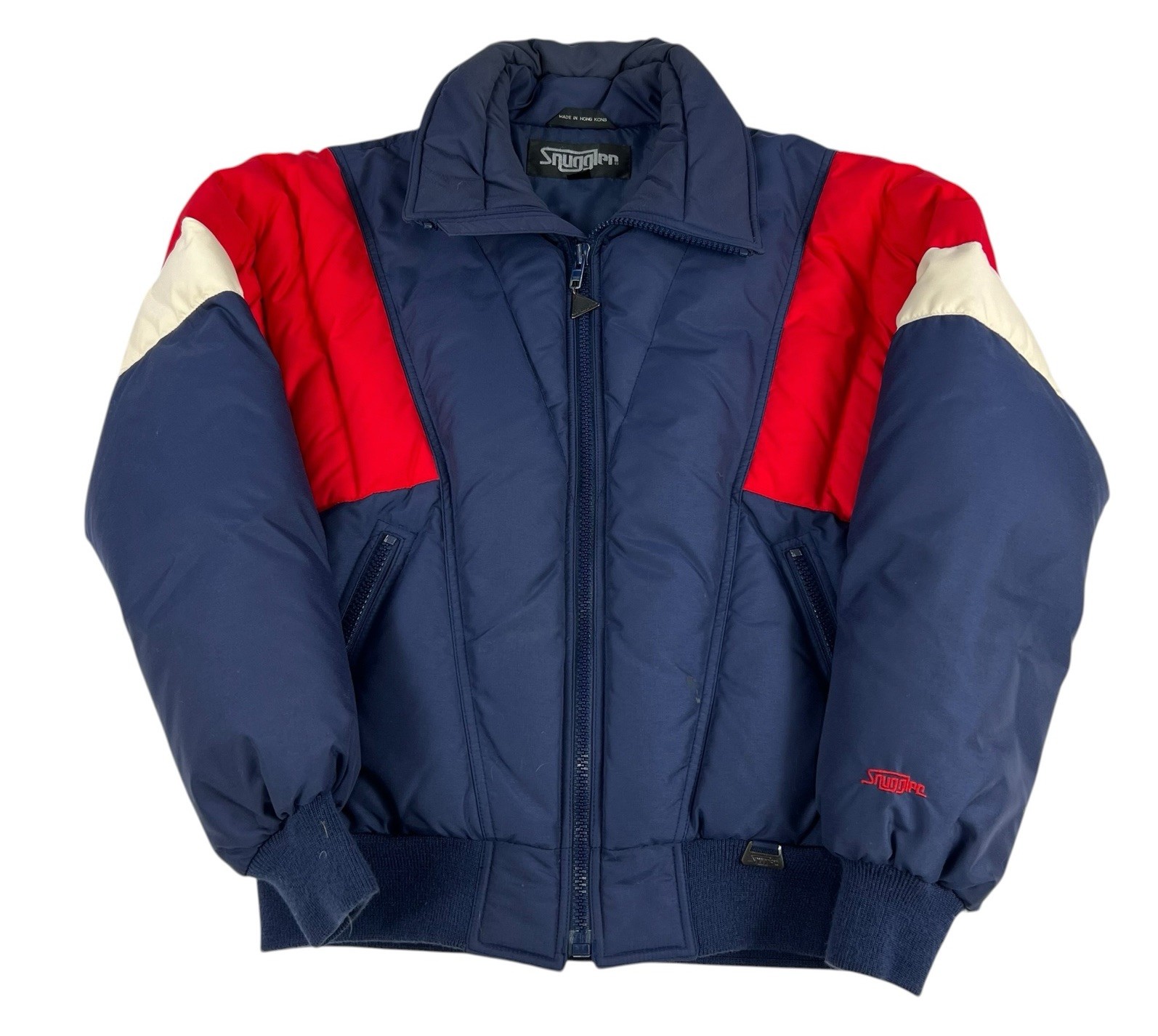 Vintage 80s Snuggler Ski Wear Jacket Mens Medium Blue White Red Stripe Retro