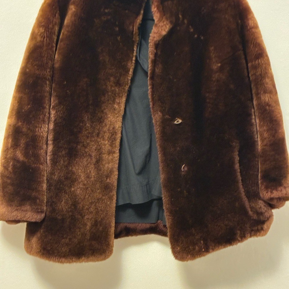EUC Vintage Plush Brown Faux Fur Coat Small
