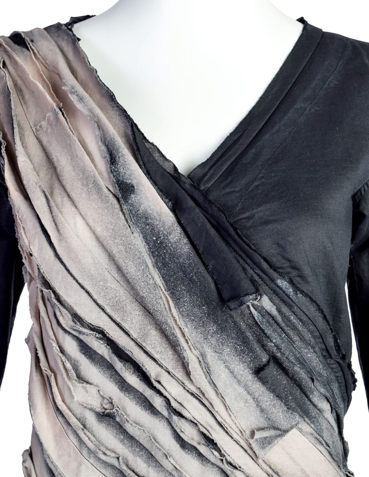 Issey Miyake Vintage SS 2006 Black Sand Distressed Overdyed Gathered Pleated Dre