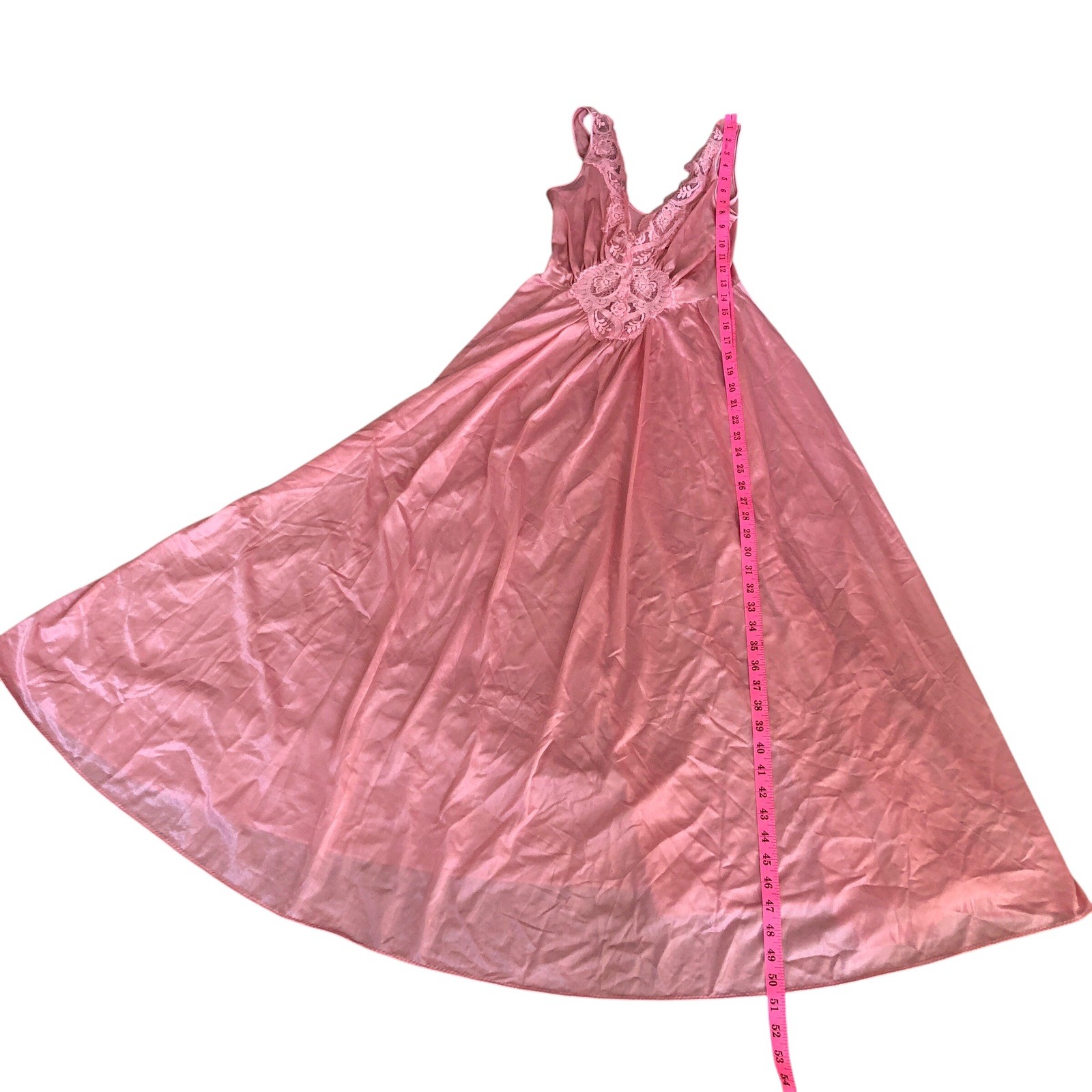 Vtg 70s Olga Pink Nylon Nightgown Lace Inset Empire Waist Long Full Sweep Medium