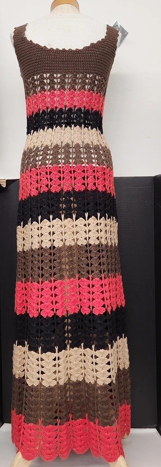 Vtg 1960-70’s Long Multi Color Knit Boho Hippie Dress Granny Core