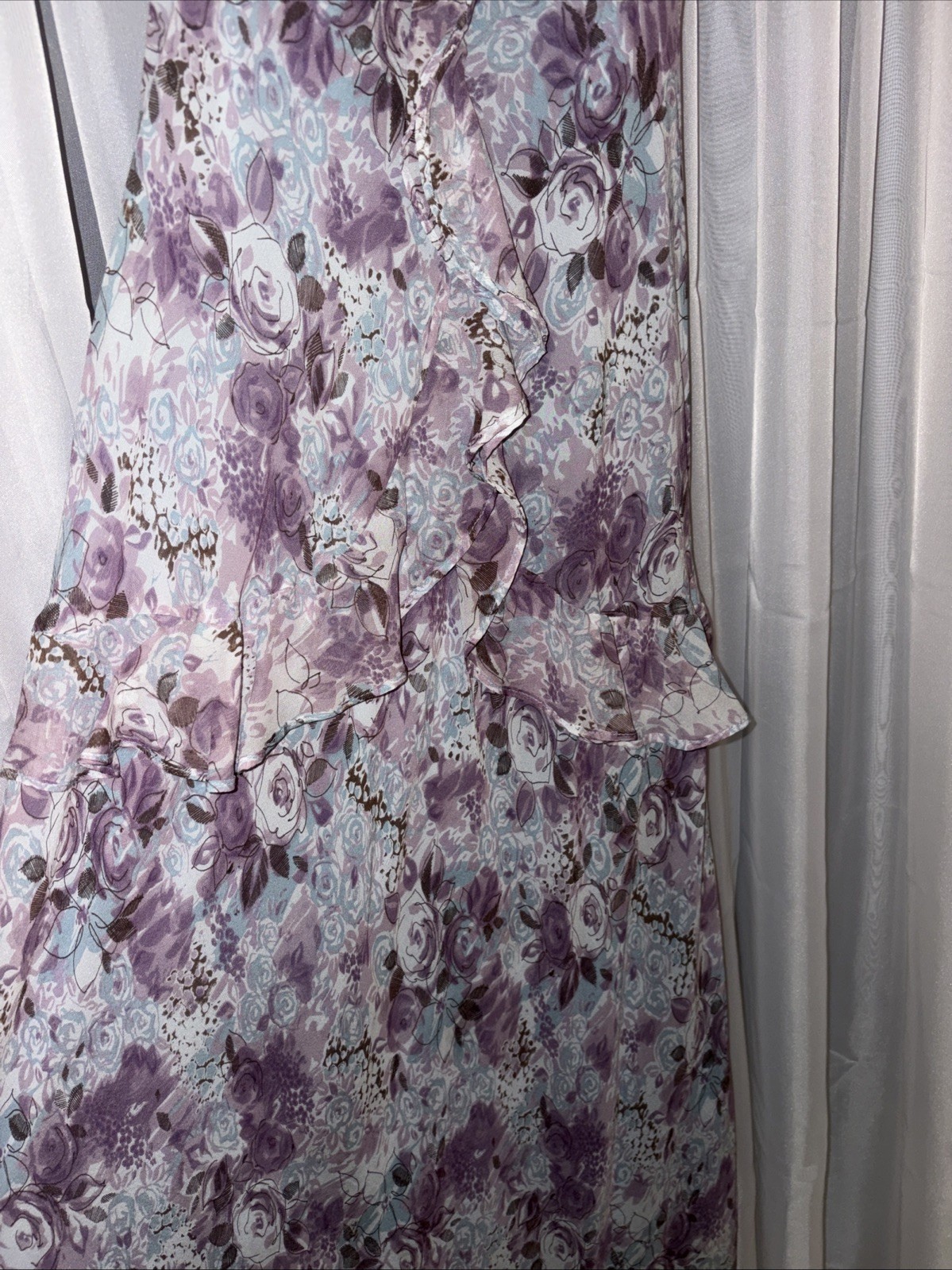 Vintage Y2K 90s Purple 100% Silk Ruffled Halter Dress Sangria Sz 10 Day Evening
