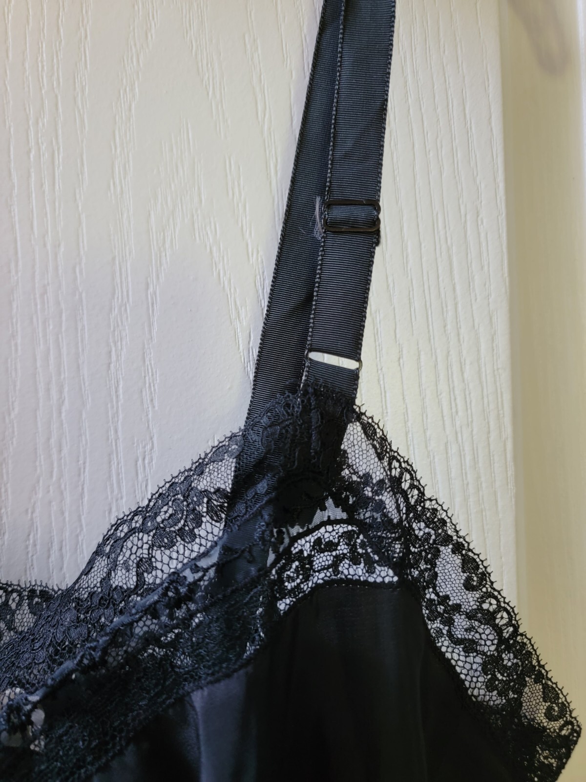 Barbizon Vintage Black Full Slip-Dress Size 16 Crepe Remarque Lace 50’s