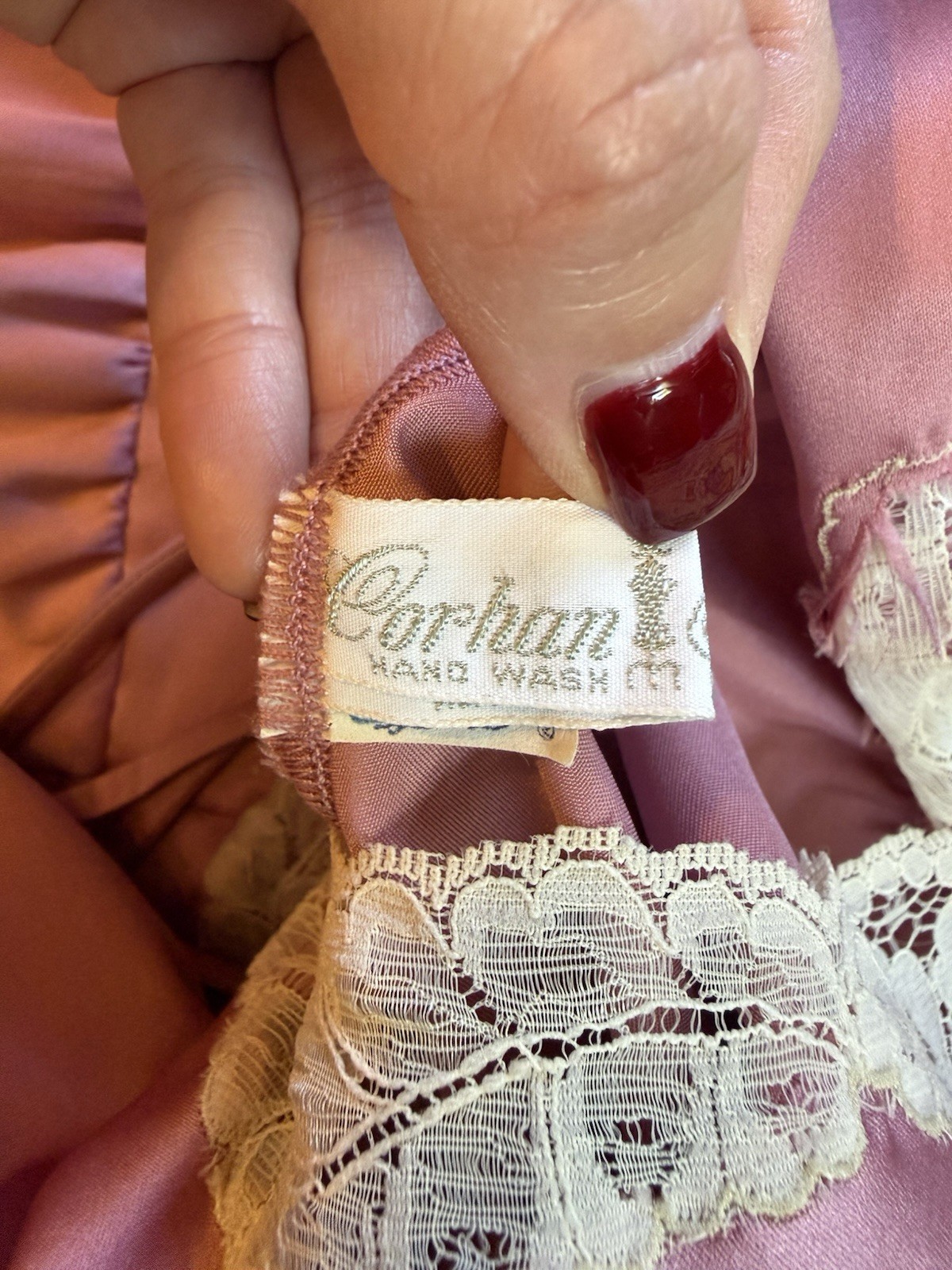 Vintage Corhan Noumair Pink Lace Nightgown Lounge Dress Slip Dress Size Small
