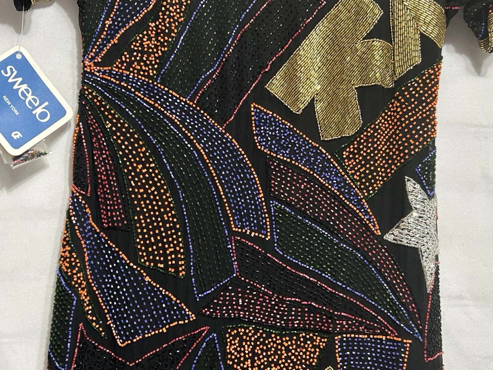 SWEELO Vintage Party/holiday Sequined Dress Sz S/M Pure Silk Handmade