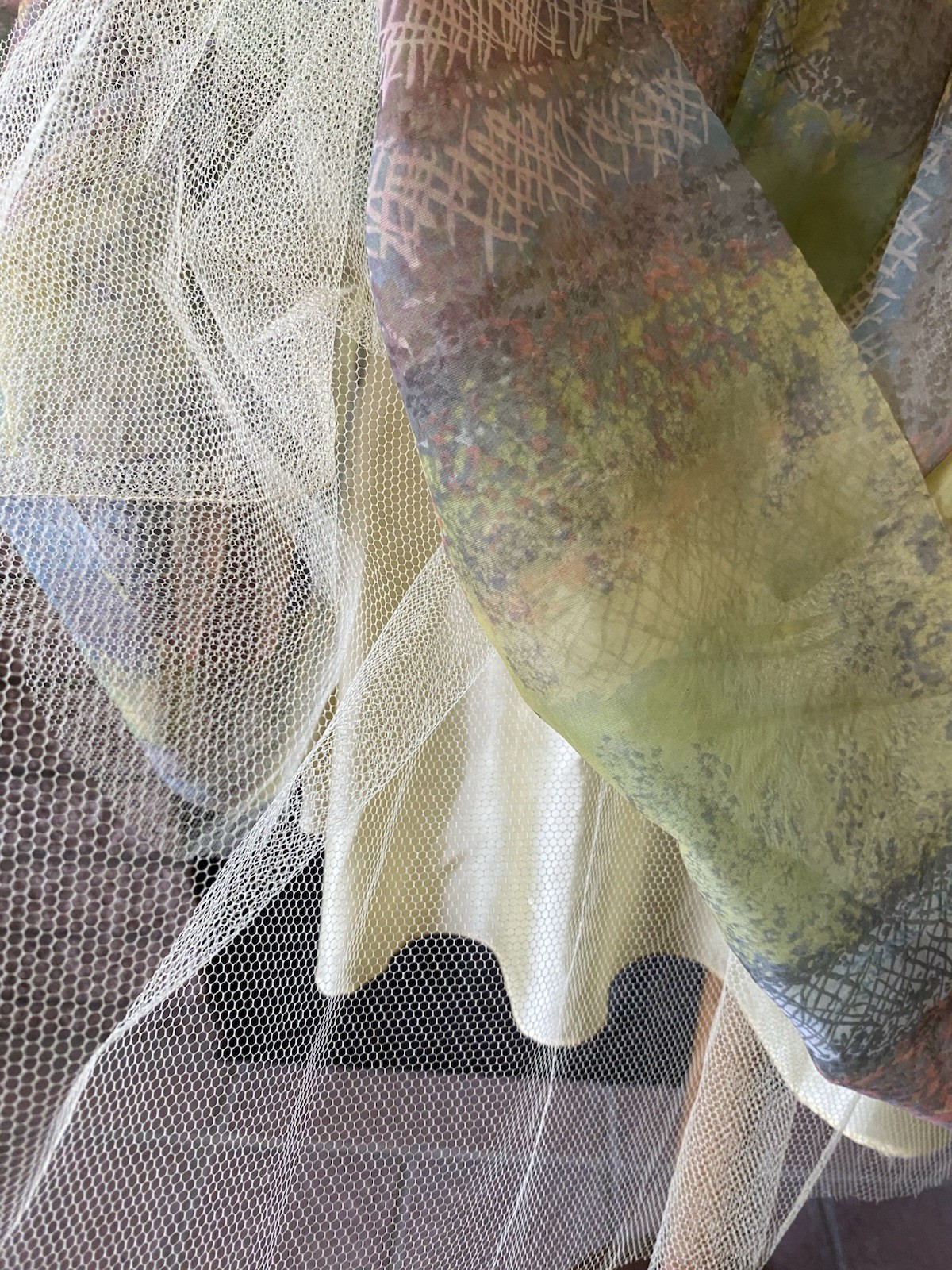 Vintage 1950s Colorful Party Dress Petticoat Fall Spring Watercolor Yellow small