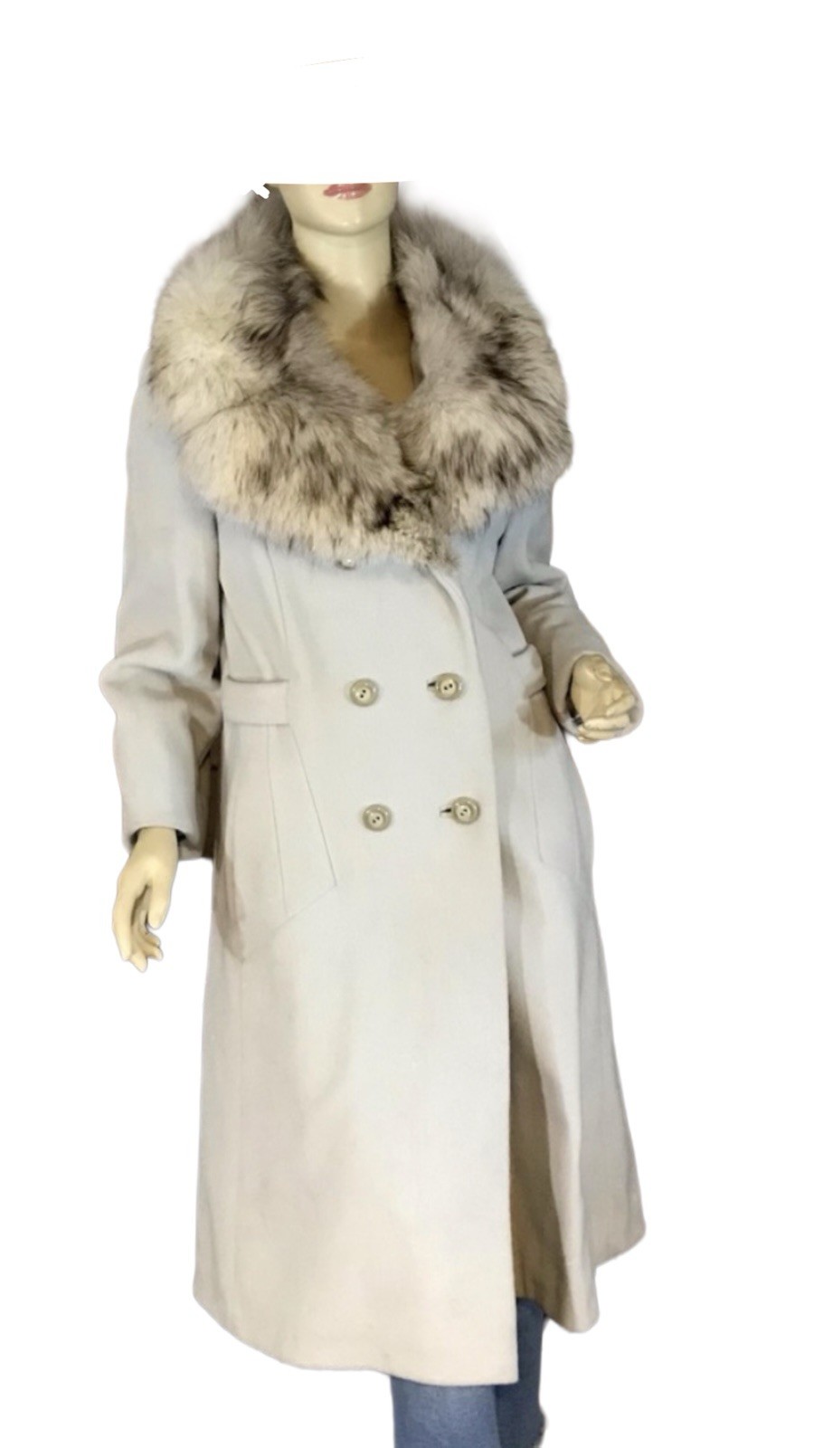 VINTAGE CIRCA 1970’S SABRINA GRAY WOOL AND FOX FUR COLLAR COAT SZ APPX SMALL