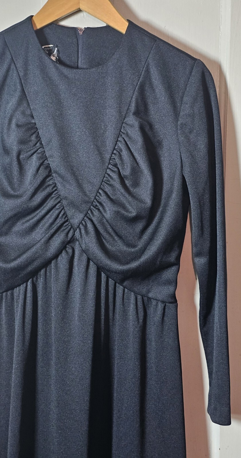 VTG WhimsyGoth 70’s Jerrie Lurie Maxi Dress Women 14 Black L/S Witchcore Pleated