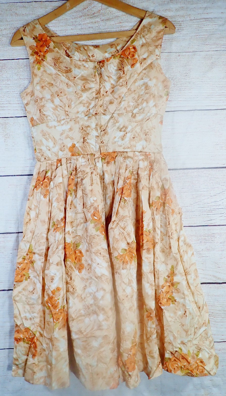 True Vintage 1950s 60s Peach Watercolor Floral Pinup Rockabilly Swing Dress XS 0