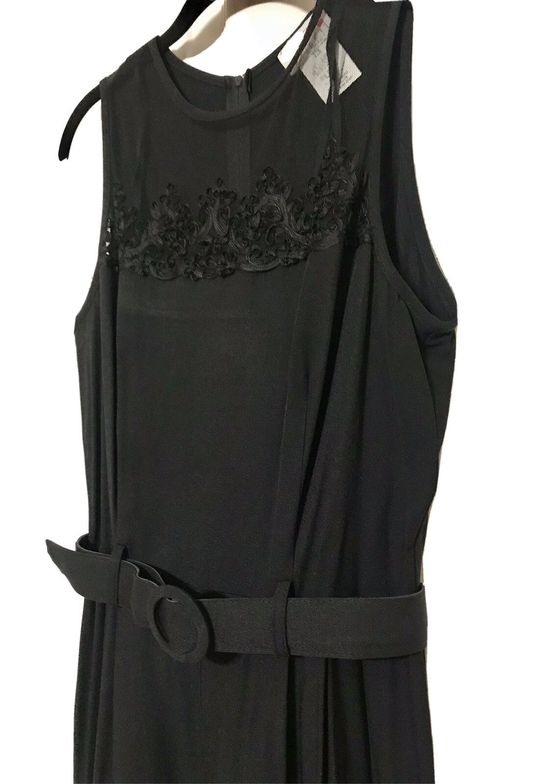 Vintage Black Sleeveless Belted Jumpsuit Scarlett 12M Made In USA Lace Dressy