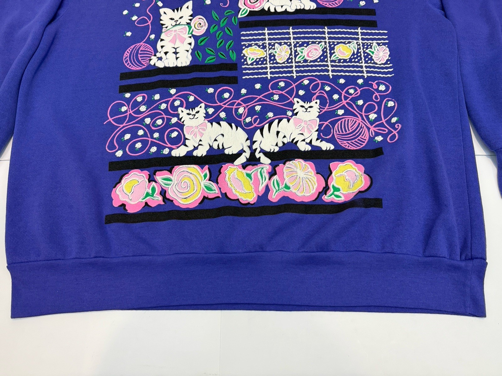 Vtg Quips Purple CAT Kitten Sweatshirt Collared 80’s 90s Granny Sz Med/large