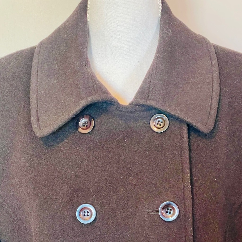 Larry Levine vintage LambsWool Cashmere Trench Long Coat 12 Chocolate Brown