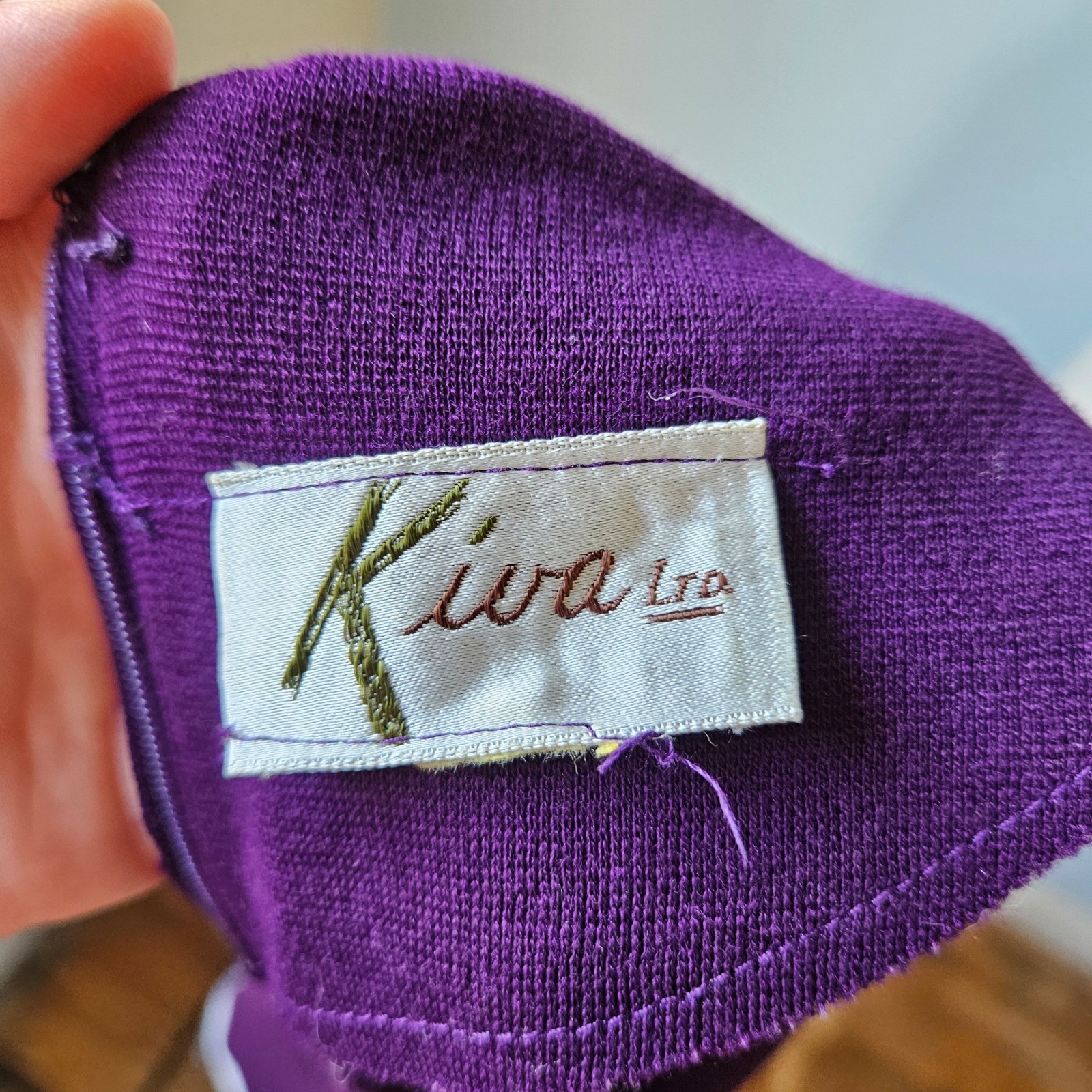 Vintage Kiwa Ltd Purple Gray Mock Neck Drop Waist Pleated Mini Dress Mod Wool M