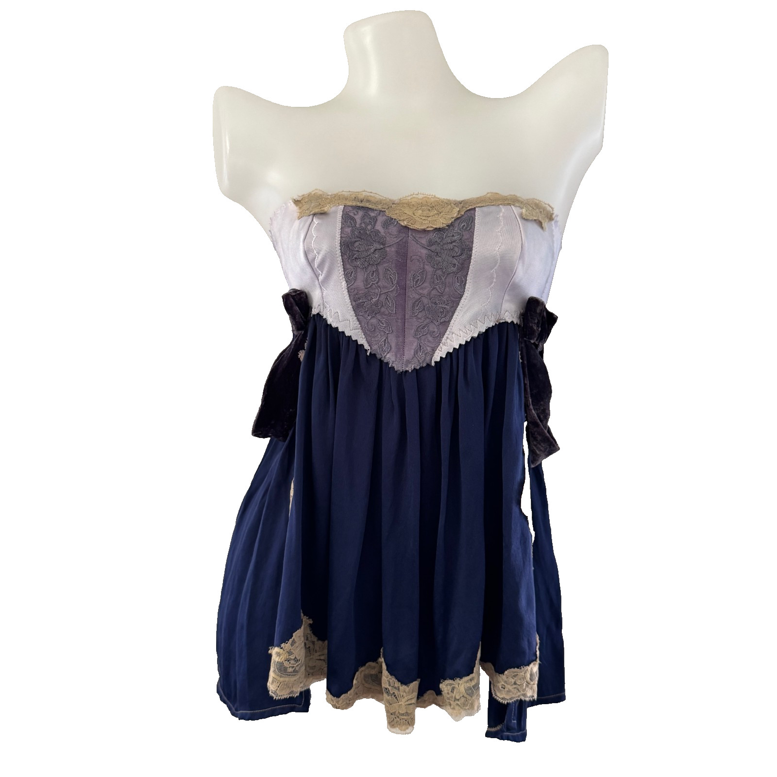 Y2K vtg CIGANA Slip Lace SILK UPCYCLED Girdle Strapless Top Skirt Regency DIY S