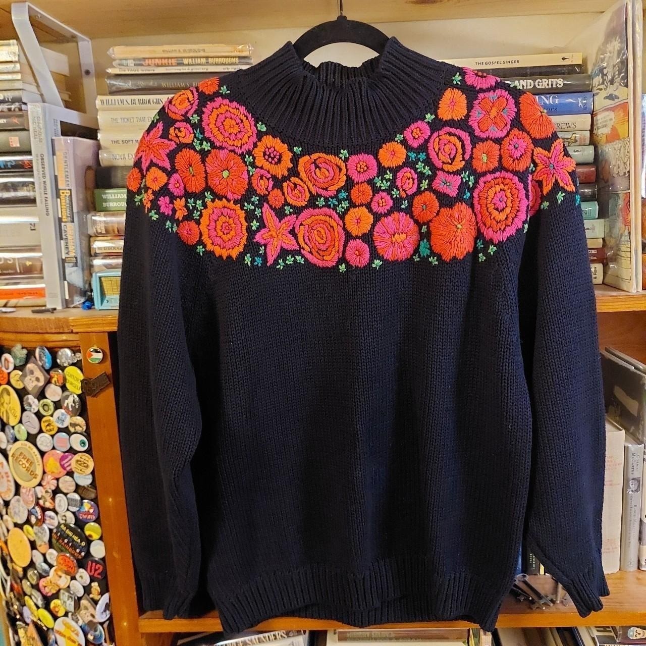 Vintage 100% cotton Ann Taylor black, pink, red, orange, and green thick sweater