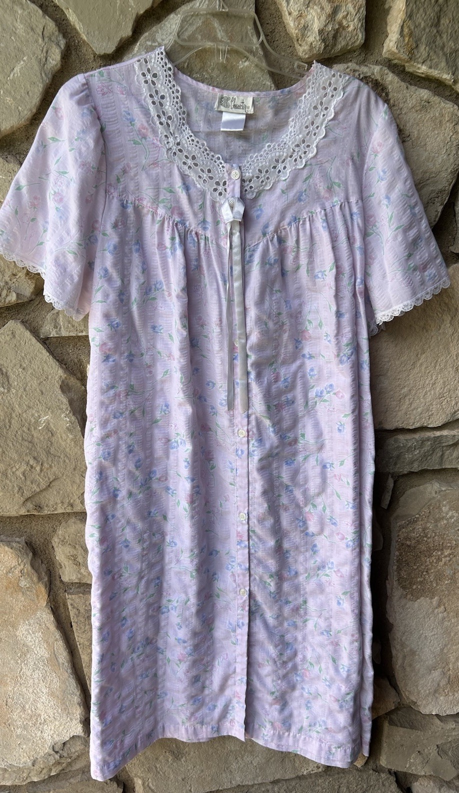 Vintage CHARACTER Duster House Dress Robe Large Pink Multi Floral Sheersucker